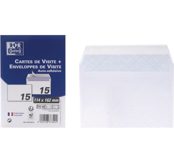 Lot de 25 Cartes de visite + 15 enveloppes 114x162