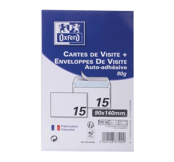 Lot de 25 Cartes de visite + 15 enveloppes auto adhésives 90x140
