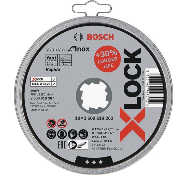 Lot de 25 Disques à tronçonner droits X-LOCK pour inox - Bosch