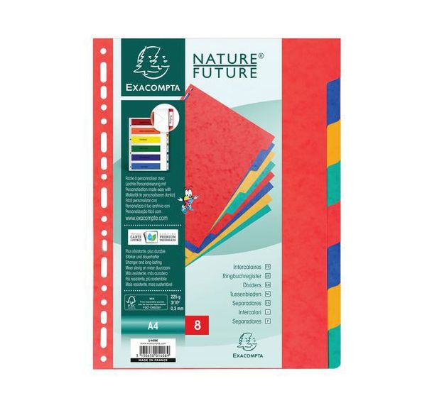 Lot de 25 Intercalaires carte lustrée 225g 8 positions A4