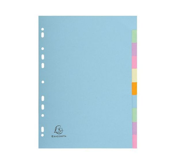 Lot de 25 Intercalaires carte pastel 180g forever 10 positions A4