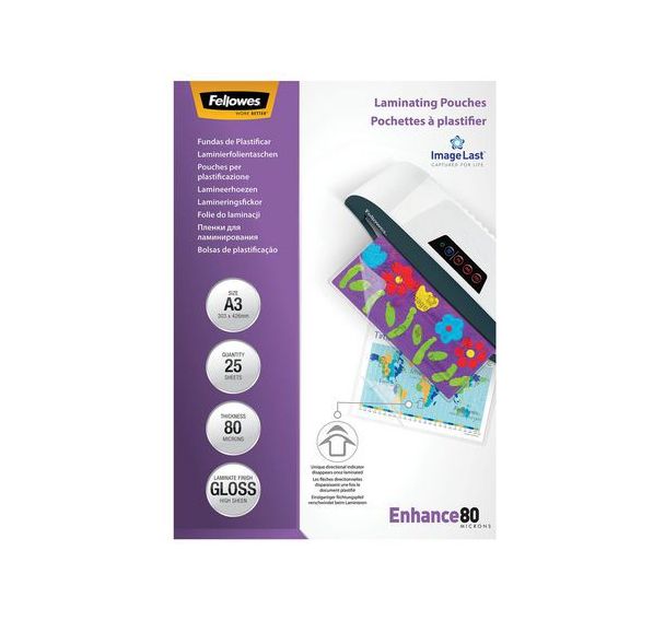 Lot de 25 Pochette de plastification A3 Fellowes Image Last 80µ