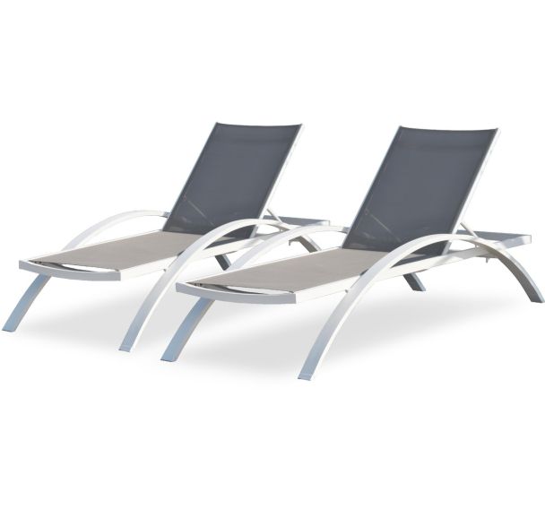 Lot de 2 Bain de soleil en aluminium Barcelona-Blanc