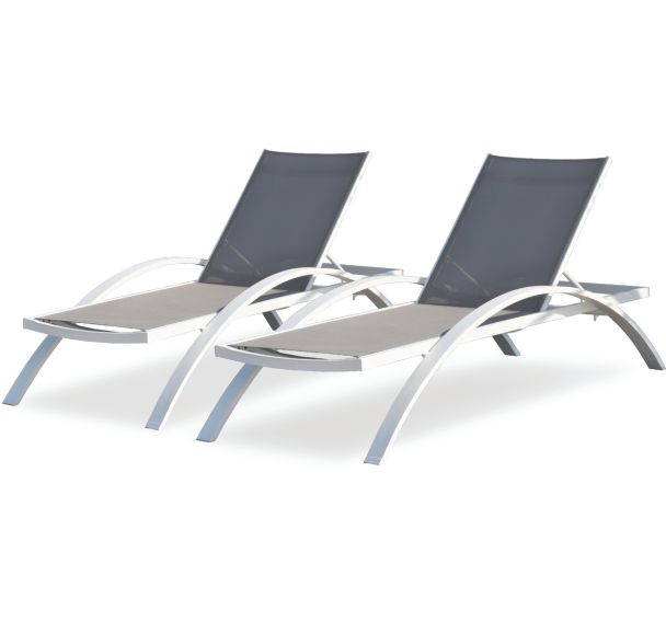 Lot de 2 Bain de soleil pré-monté empilable Barcelona blanc en lot