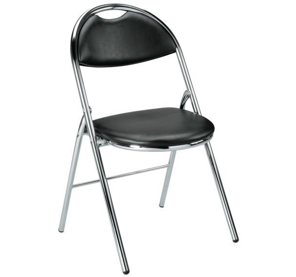 Lot de 2 Chaise pliante vinyle noire - piètement - chrome
