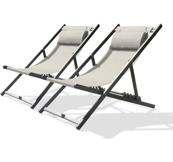 Lot de 2 Chilienne de jardin en toile et aluminium-Anthracite