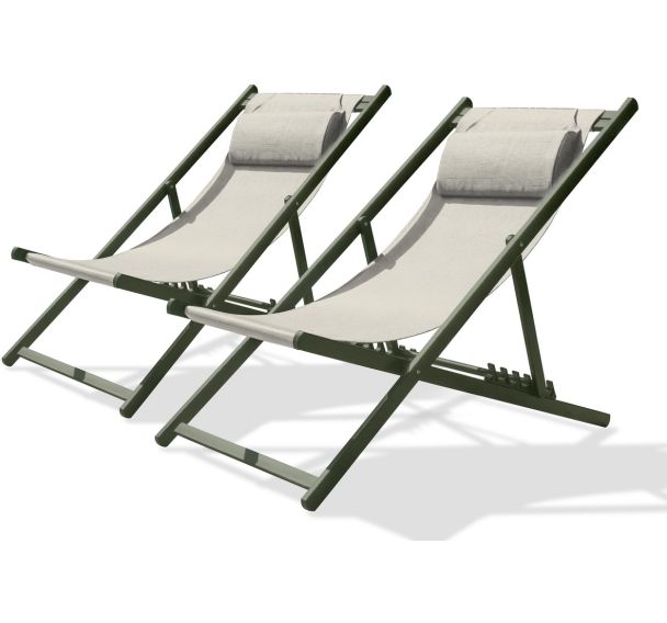 Lot de 2 Chiliennes de jardin en aluminium et toile plastifiée-Kaki