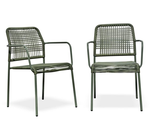 Lot de 2 Fauteuils de jardin en corde et acier-Vert