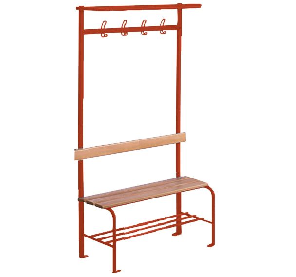 Lot de 2 bancs vestiaire lattes bois 4 à 8 patères 1 ou 2 m avec porte-sacs