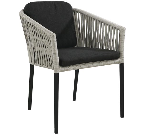 Lot de 2 fauteuils Barcelone rope gris/coussin noir/piètement noir