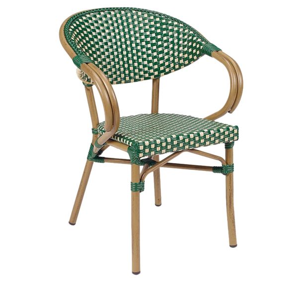 Lot de 2 fauteuils Paris 9 tressage wicker vert ivoire/bamboo look