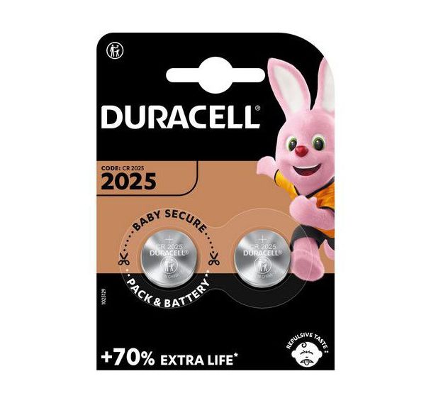 Lot de 2 piles Boutons Lithium CR2025 - Pack de 2 - Duracell