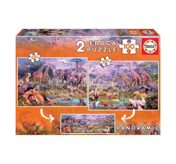 Lot de 2 puzzles 100 pièces - Animaux Sauvages