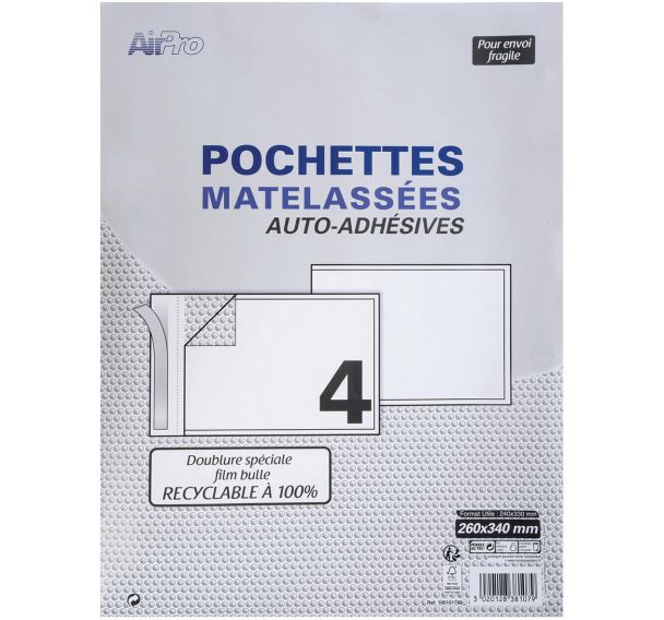 Lot de 39 Pochettes 230x340 125g kraft blanc auto adhésives