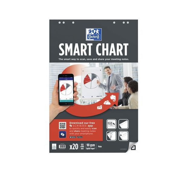 Lot de 3 Bloc papier uni Oxford Smartchart pour tableaux et chevalets