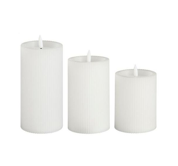 Lot de 3 Bougie LED Pilar blanche 3 pièces avec minuterie à piles