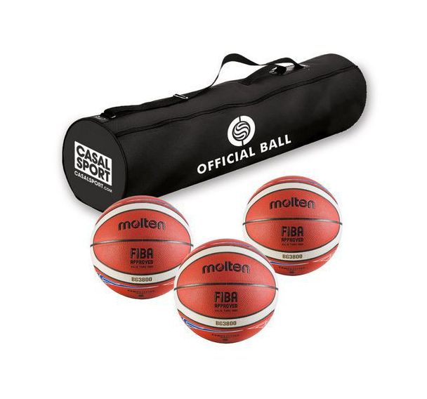 Lot de 3 ballons de basket Molten BG3800 FFBB - FIBA T.6 + sac de rangement