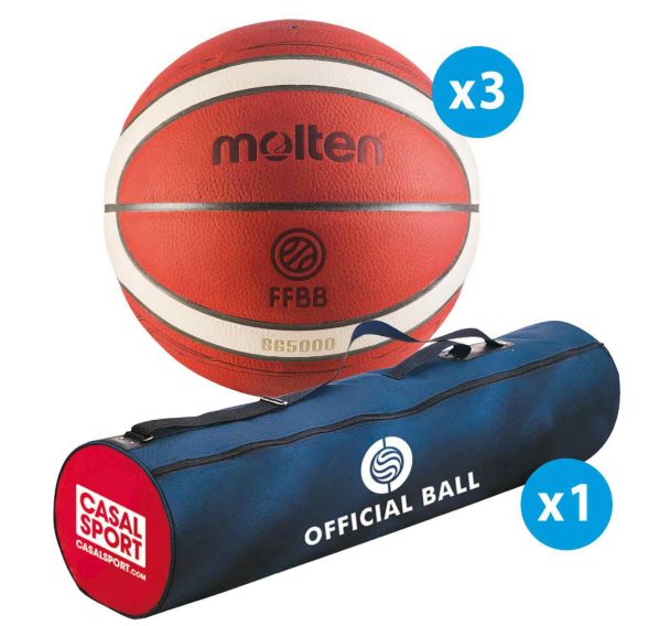 Lot de 3 ballons de basket Molten BG5000 T.7 Official Matchball avec sac