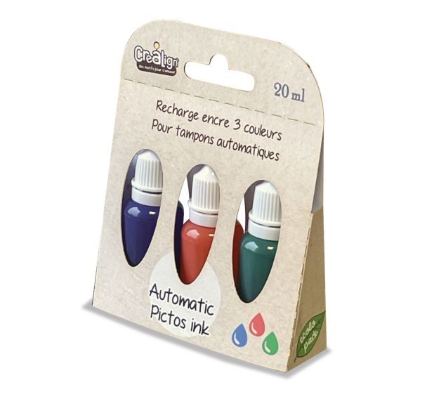 Lot de 3 recharges de 20 ml flacons d'encre tampons