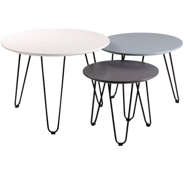 Lot de 3 tables gigognes Fabio diamètre 60-50-40 cm Blanc/Bleu/Gris