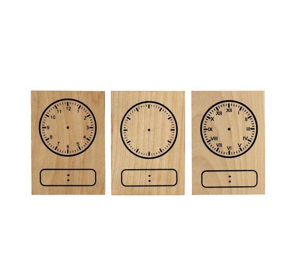 Lot de 3 tampons en bois horloge 7 x 5 cm