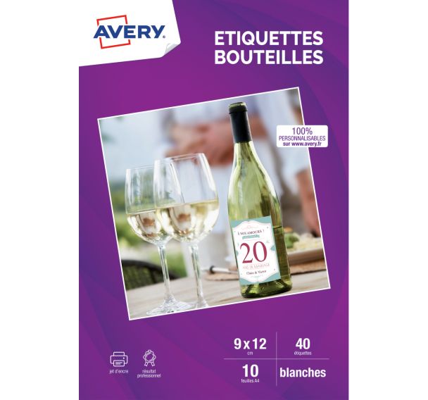 Lot de 40 Étiquette pour bouteille - 12x9 cm - Jet d'encre