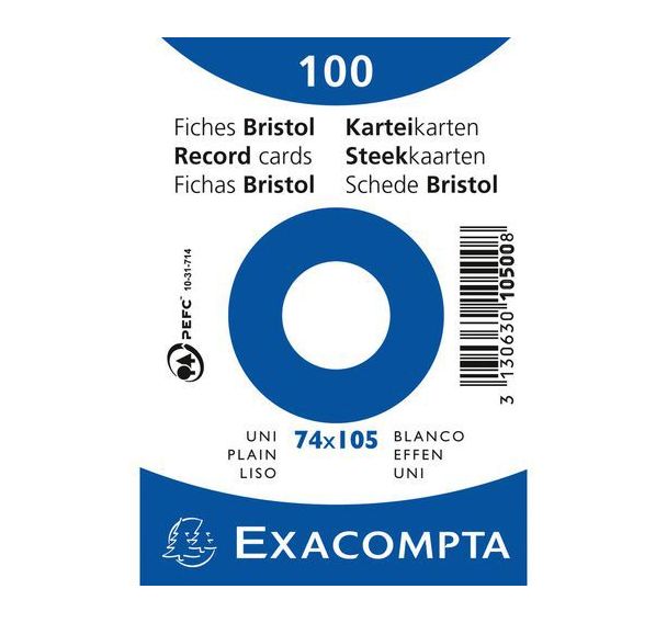 Lot de 40 Paquet 100 fiches sous film bristol uni non perforé 74x105mm