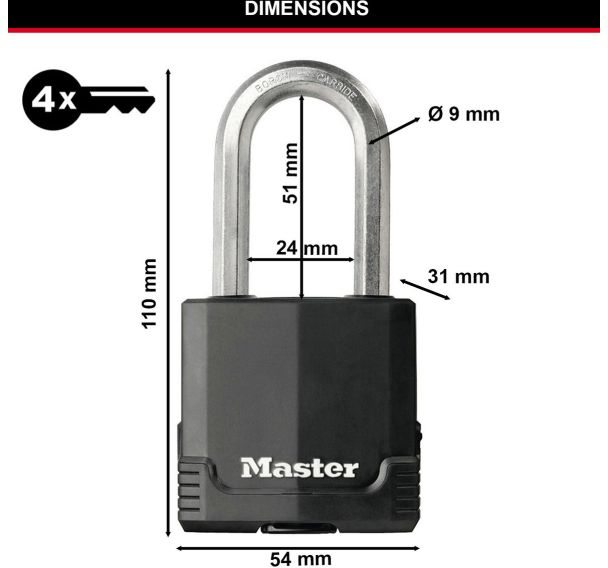 Lot de 4 Cadenas Excell® en acier laminé -  Largeur 54mm - Anse 51mm