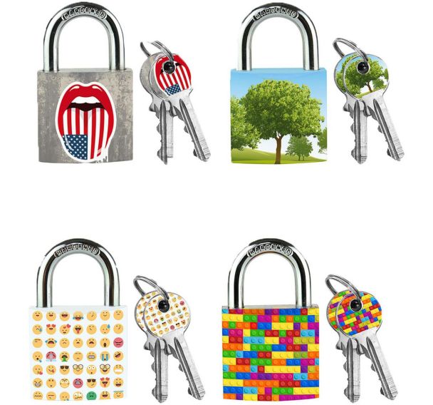 Lot de 4 Cadenas à clé en métal massif motif coloré 3430EUR