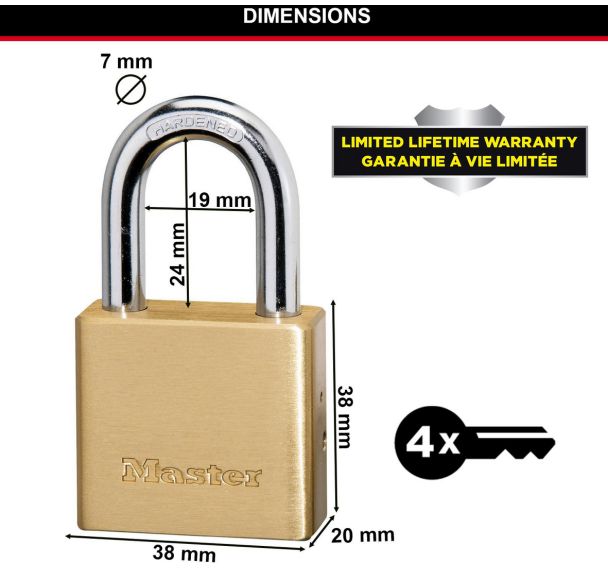 Lot de 4 Cadenas à clés en laiton nº575