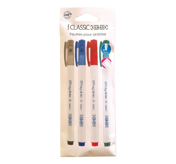 Lot de 4 Feutre effaçable p/tableau et ardoise coloris assortis
