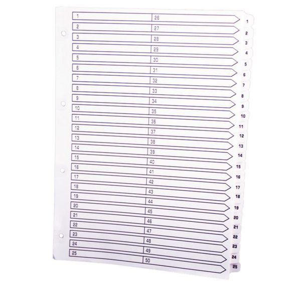 Lot de 4 Intercalaires à touches plastifiées - 50 touches 1 à 50 A4