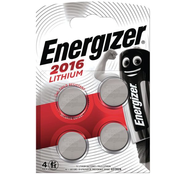 Lot de 4 Piles miniatures Lithium CR 2016 - Lot de 4