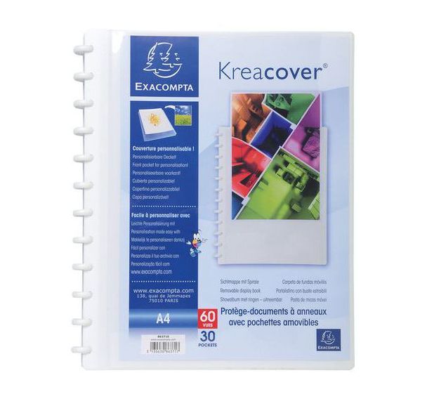 Lot de 4 Protège-documents à anneaux et pochettes détachables KreaCover - A4