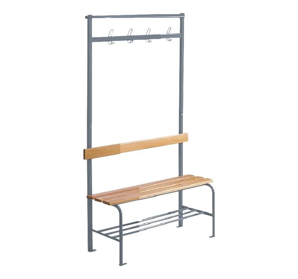 Lot de 4 bancs vestiaire lattes bois 1 ou 2 m 4 à 8 patères avec grille chaussures