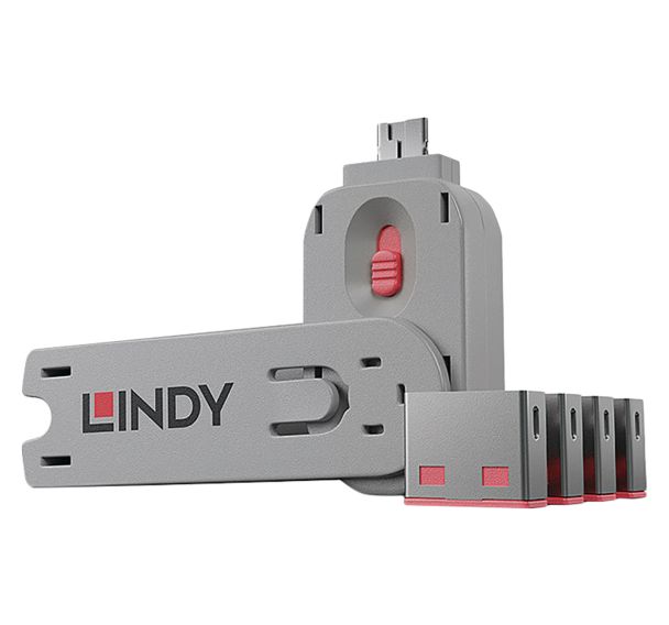 Lot de 4 bloqueurs de ports USB + outil de mise en place - Lindy