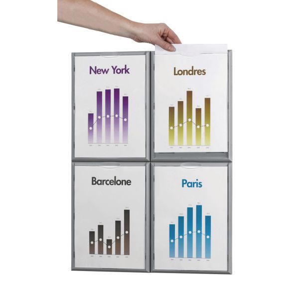 Lot de 4 cadres information muraux A4 gris