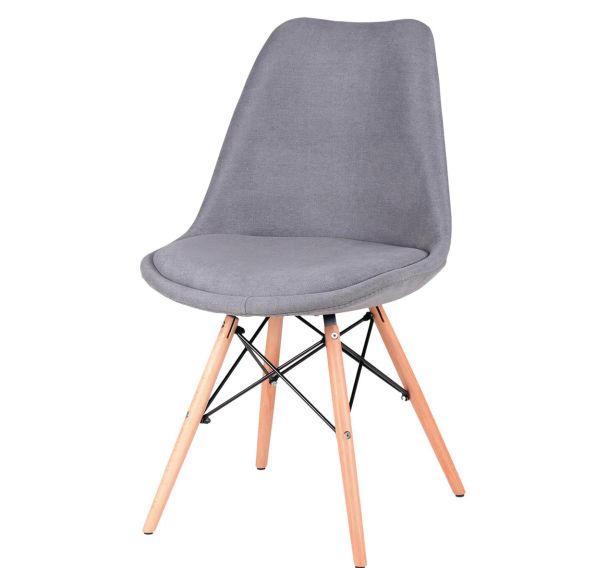 Lot de 4 chaises Lindy pied bois naturel tissu Gris clair