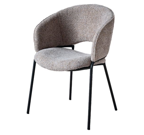 Lot de 4 fauteuils GINO assise/dossier tissu venus gris/métal noir