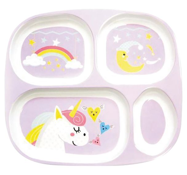 Lot de 4 plateaux 4 compartiments 24 x 21,5 Licorne mélamine Plastorex