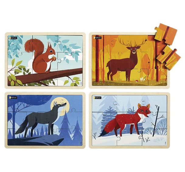 Lot de 4 puzzles bois - animaux de la forêt