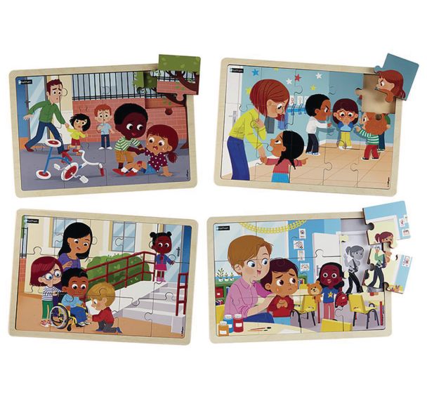 Lot de 4 puzzles bois je prends soin des autres