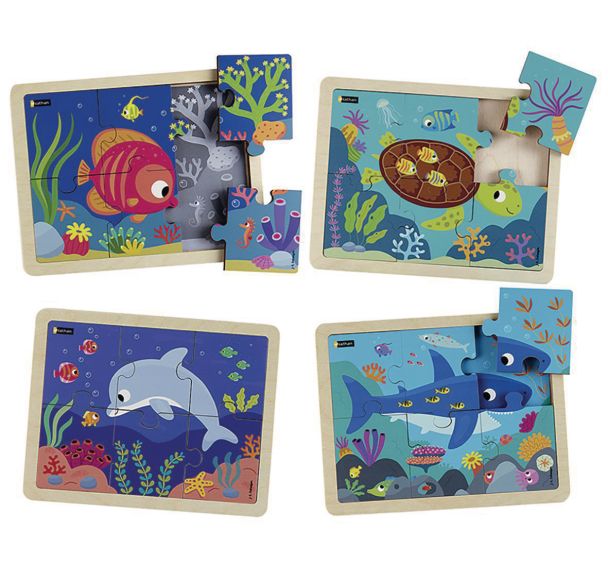Lot de 4 puzzles bois les animaux de la mer