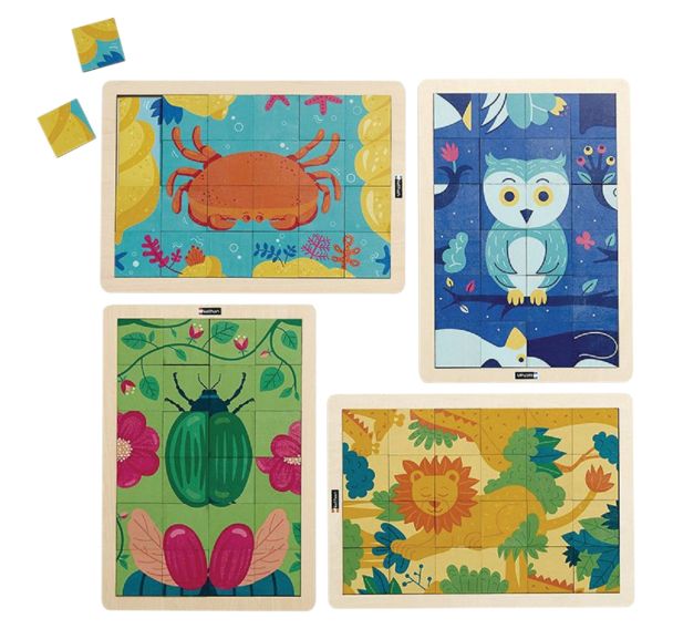 Lot de 4 puzzles bois magiques - animaux