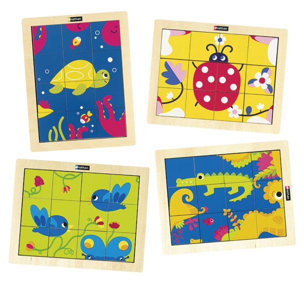 Lot de 4 puzzles magiques 12 pièces - les animaux -Nathan