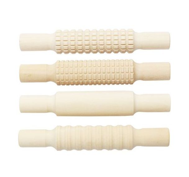 Lot de 4 rouleaux en bois à empreintes 21 cm