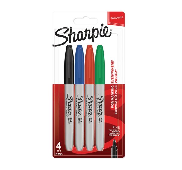 Lot de 4 sharpie pointe ogive 0,9mm: bleu, noir, rouge, vert