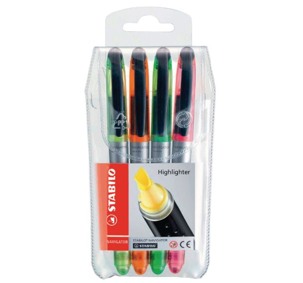 Lot de 4 surligneurs Stabilo Navigator - Pointe Biseautée - 4 coloris