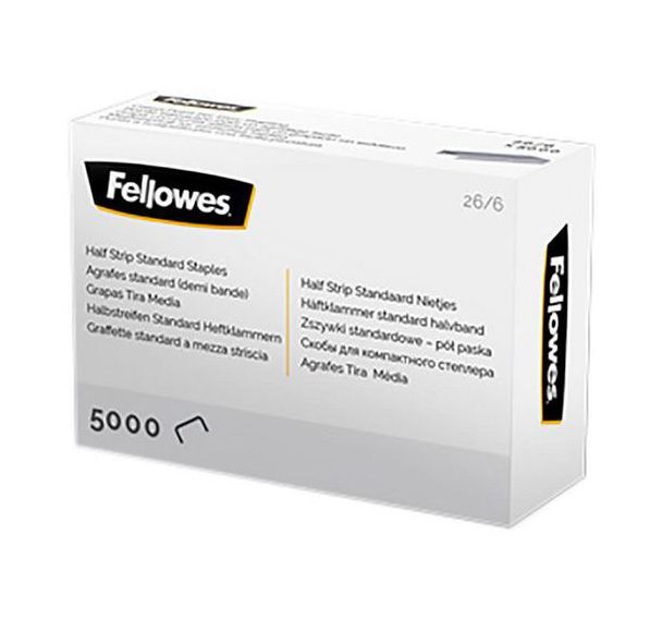 Lot de 5000 agrafes 26/6 demie bande 54 mm - Fellowes