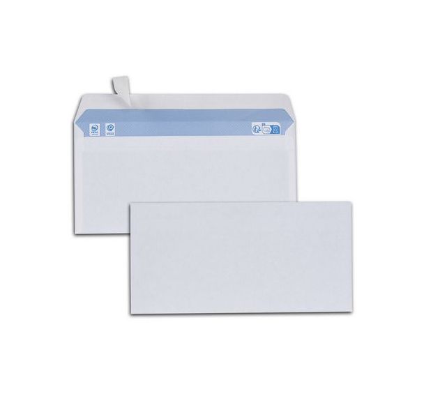 Lot de 500 Enveloppe blanche 80g bande protection fenêtre DL 110x220